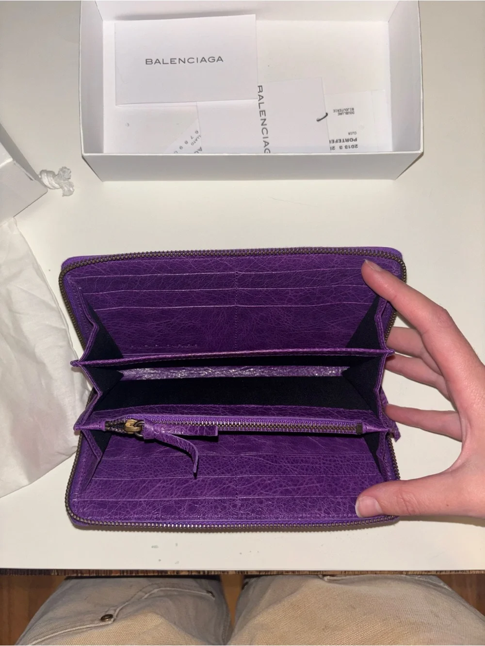 Balenciaga 2013 Purple Calfskin Zip-Around Leather Wallet